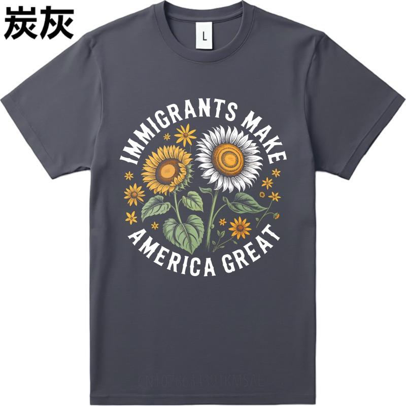 Vintage Summer Boys Tshirt Immigrants Make America Great Sunflowers Design Short Sleeve Rock Crew Neck Tee Shirt Teeshirt Male