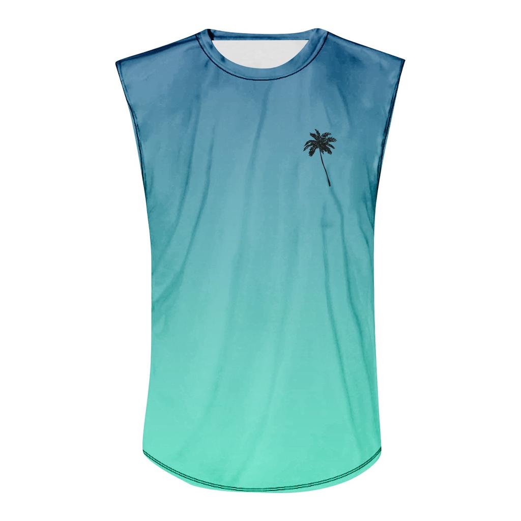 Men's Summer Print Round Neck Gradient Sports Casual Sleeveless Vest