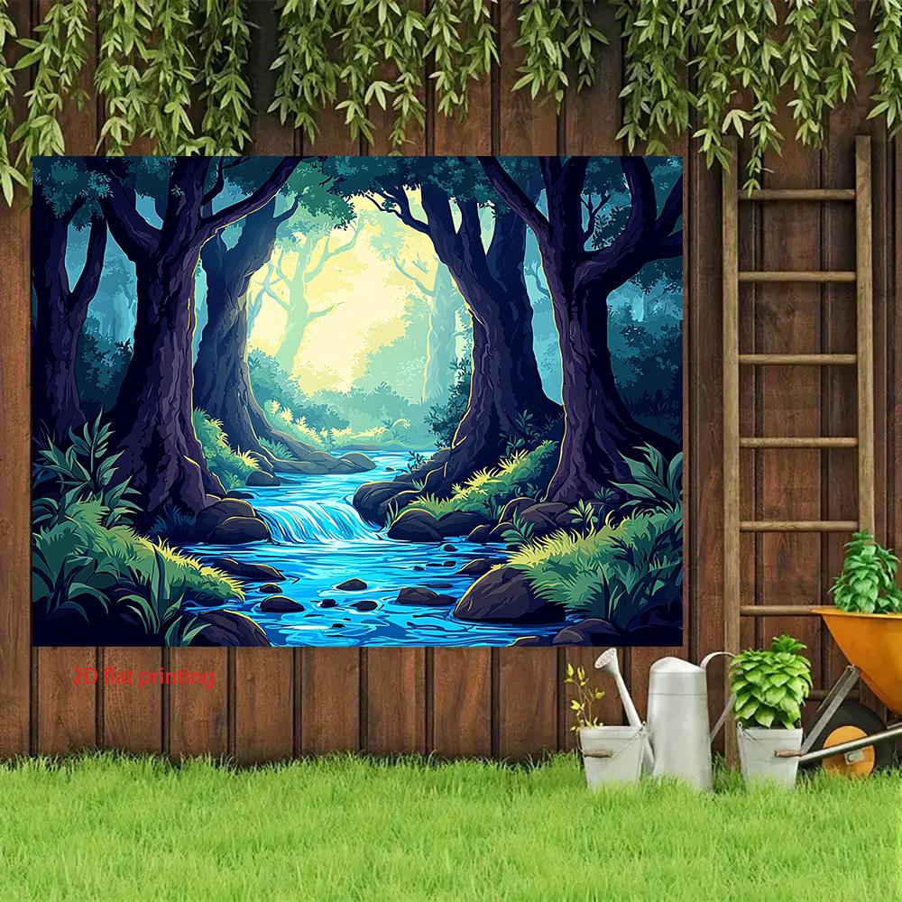 2D Plane, 1 Piece of Redwood River Sunlight Reflection Forest Background Fabric, Suitable for Home Use and Photography.