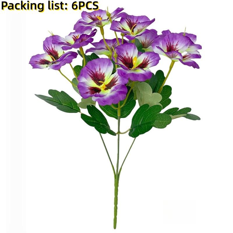 6pcs Artificial Pansy Flowers Multicolor Realistic Silk Faux Floral for Patio Garden Porch Wedding Spring Indoor Outdoor Decor