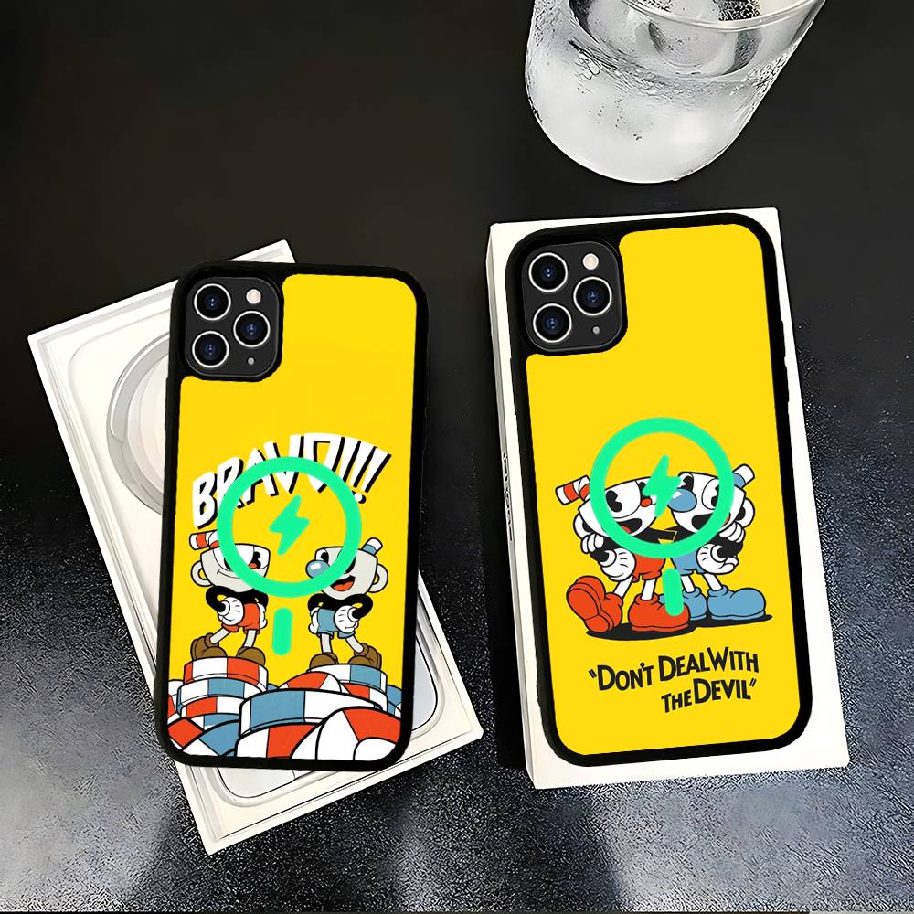 Cute Cuphead Magnetic Matte Phone Case For IPhone 16 17 15 14 13 12 11 For Magsafe Wireless Charge Cover