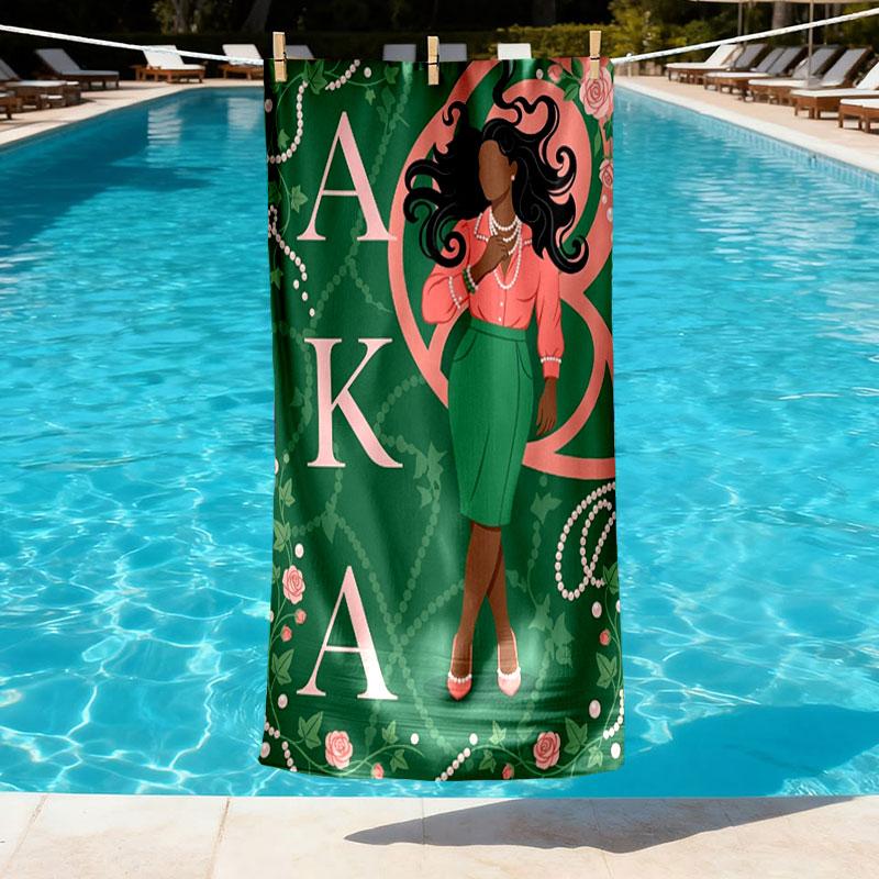 Alpha Kappa Alpha Print Beach Towel Design, Soft, Lightweight. for Home Bathroom, Spa, Pool, Yoga, Surfing, Camping, Gift for Family, Friend
