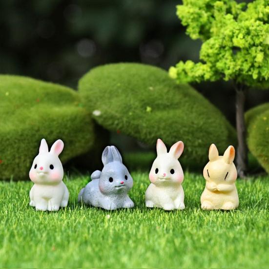 Mini Rabbit Figurine Resin Miniature Sitting Lying Bunny Statue Animal Collectible Sculpture Micro Landscape Dollhouse Decoration
