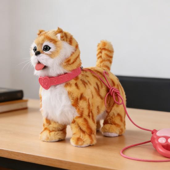 Elektrická plyšová hračka pro mazlíčky s pohybem olizování jazyka Životaschopné zvuky Interaktivní chodící plyšový pes kočka s vodítkem Vzdělávací simulační plyšák