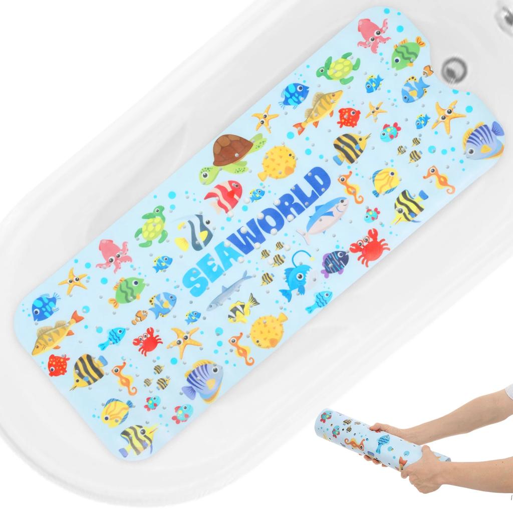 Baby Bath Mat Non Slip Baby Bathtub Mat with Strong Suction Cup 40x10cm Extra Long Cartoon Toddler Shower Bath Mats Bathroom Rug