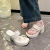 Fashion High -heeled Women's Sandals 2025 Summer New Fashion Versatile Toe Thick Bottom Non -slip Leisure High Heel Tide Sandy Slippers