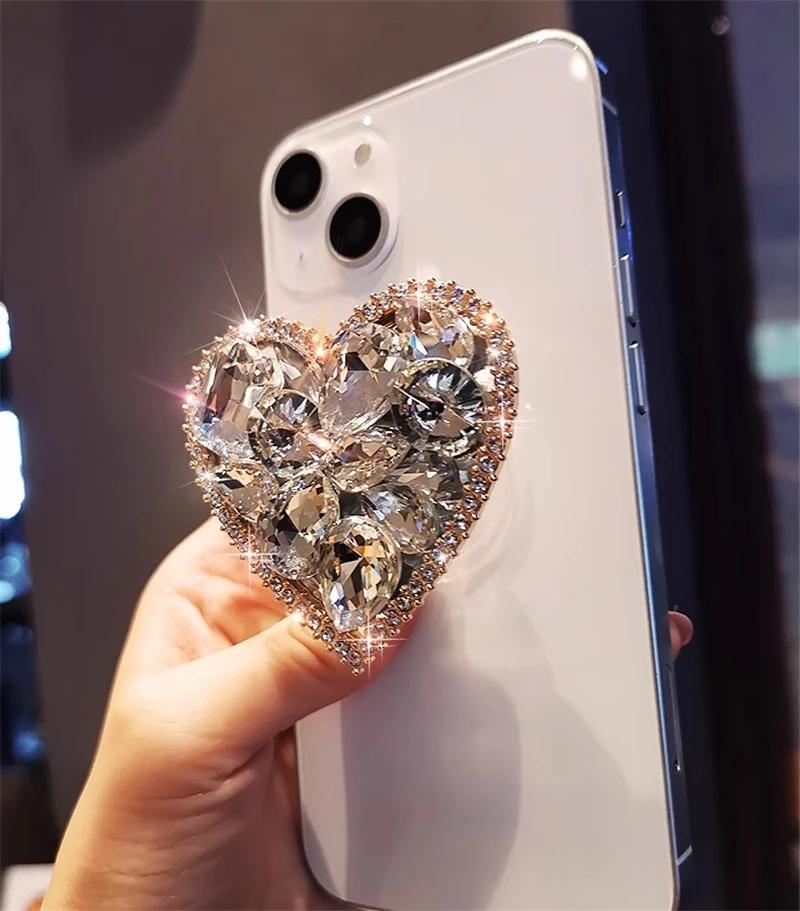 3D Cute Diamond Heart Shape Folding Finger Ring Griptok Phone Holder for IPhone 16 Support Socket Pocket Grip Tok Stand Bracket