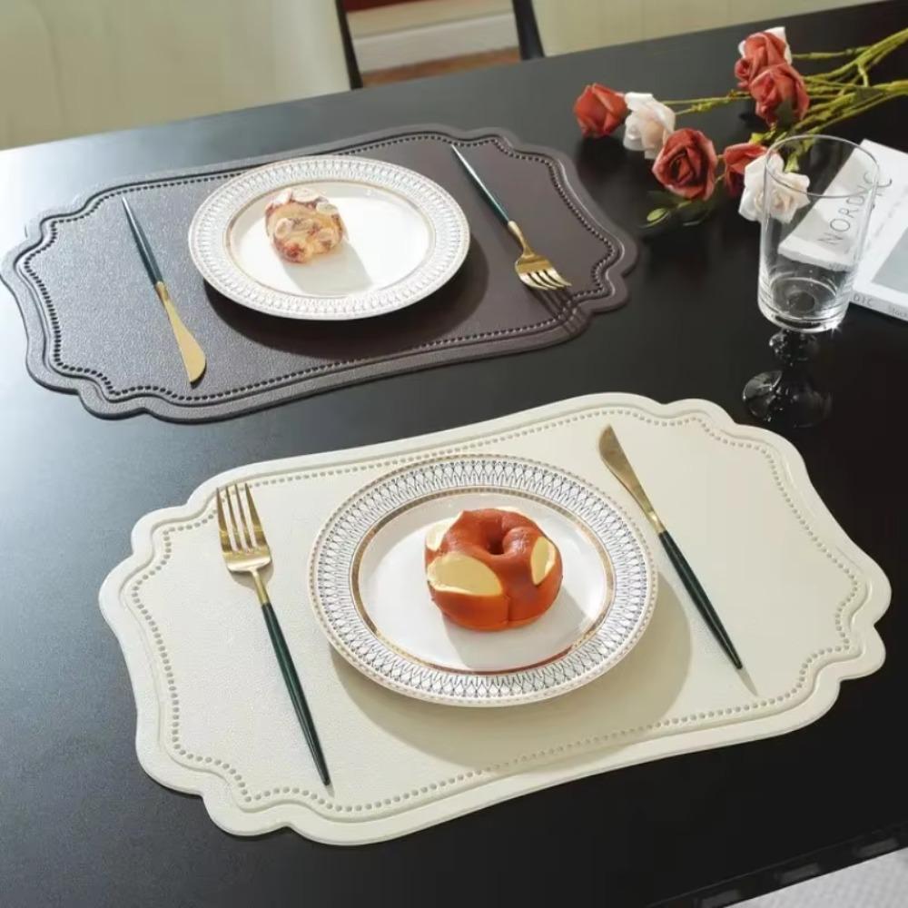 4 Piece PU Leather Table Mat Retro Place Mat Elegant Irregular Tableware Pad  Party Table Decor