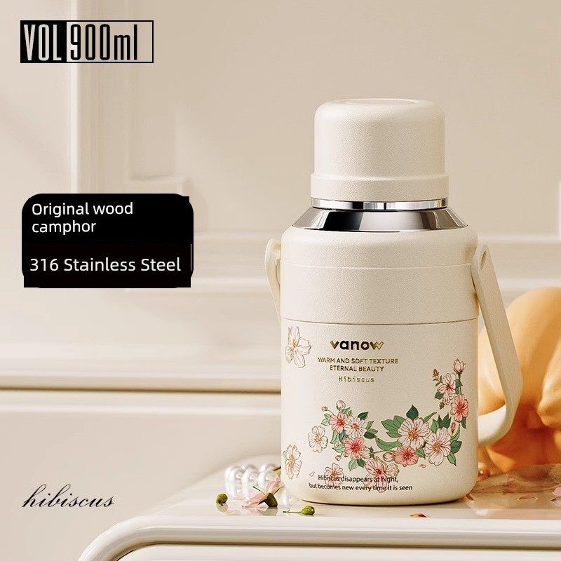 Vanow Lily of the Valley Large-Capacity Thermos Cup for Men and Women, High-Looking 316 Stainless Steel Water Bottle, Outdoor Portable Water Cup