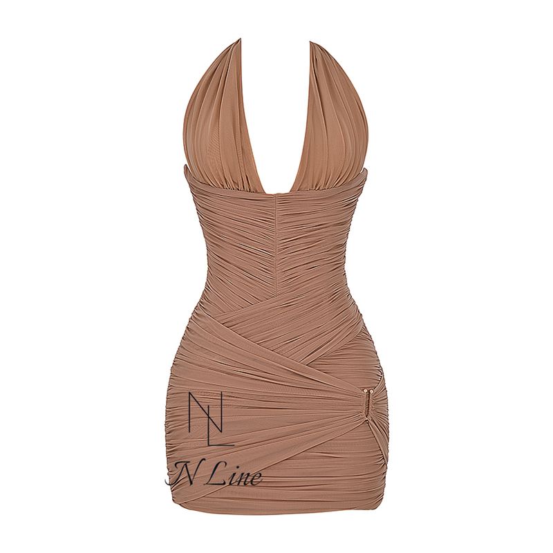 

Fashion Direct Purchase House of CB 23 Sexy Siberian Hazelnut Color Soft Pleated Mini Short Dress HAZELNUT XS