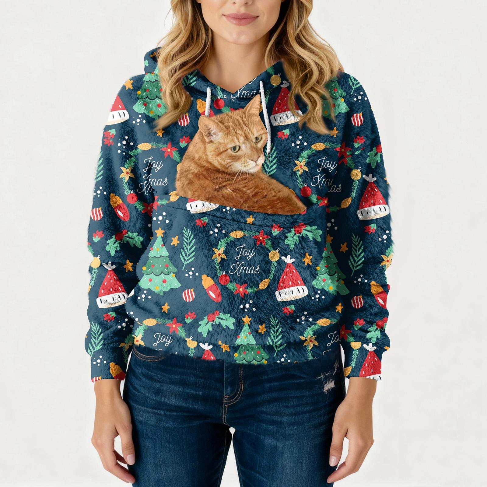 

Женская модная повседневная толстовка с капюшоном, на флисовой подкладке, с длинным рукавом, карманом и принтом M