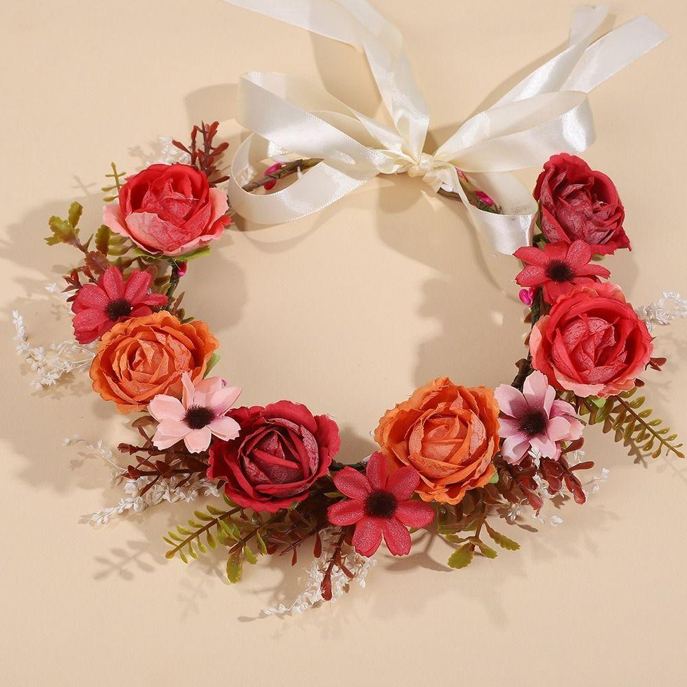 Fabric Garland Flower Headdress Adjustable Ribbon Flower Wreath Flower Crown Bridal Wedding