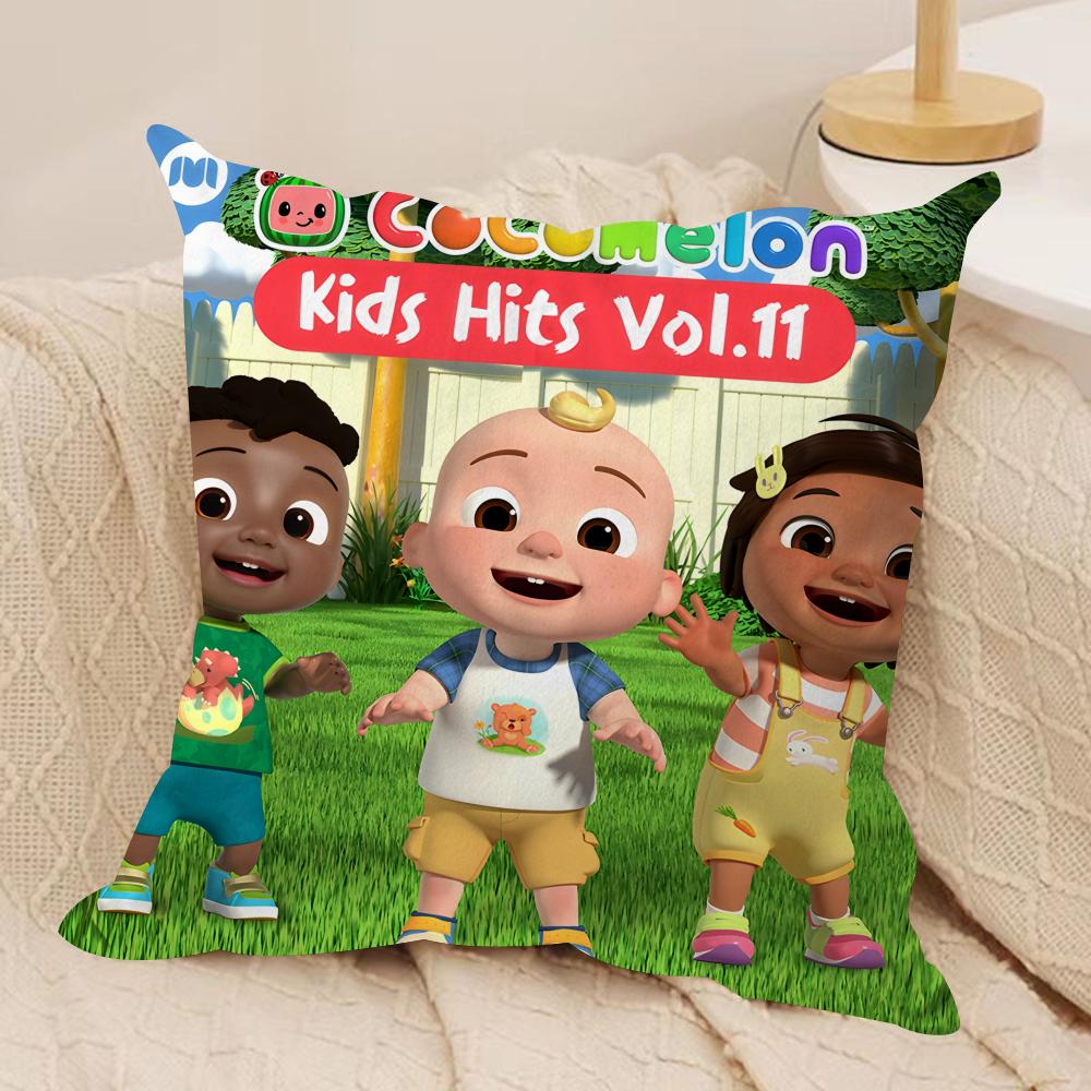 Cartoon CCoComelons Cute Cushion Cover Silky Short Plush Invisible Zipper Dustproof Sofa Pillow Case For Home Decor