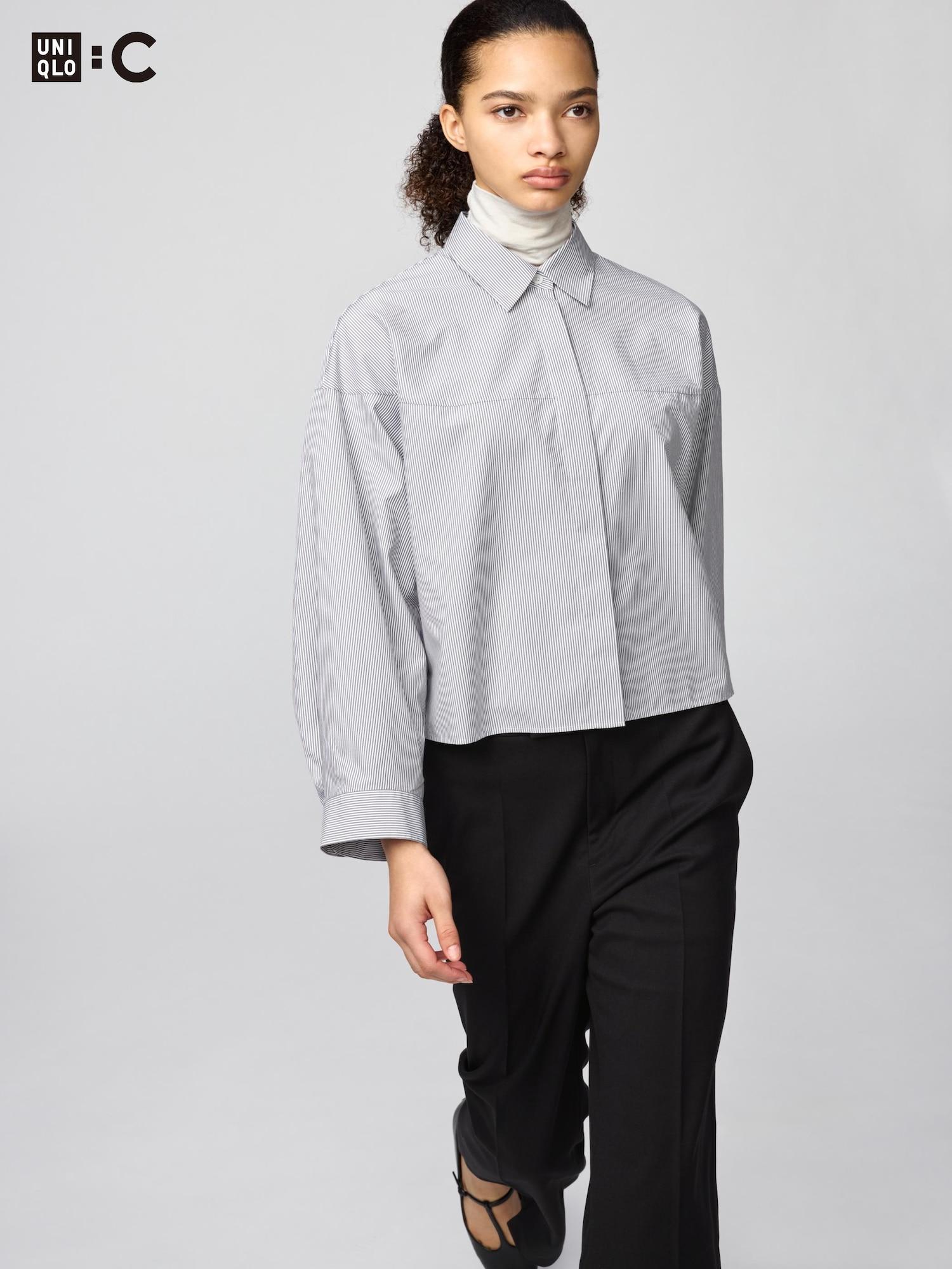 

Uniqlo Хлопковая короткая рубашка с длинным рукавом в полоску 06 GRAY/WOMEN 3XL