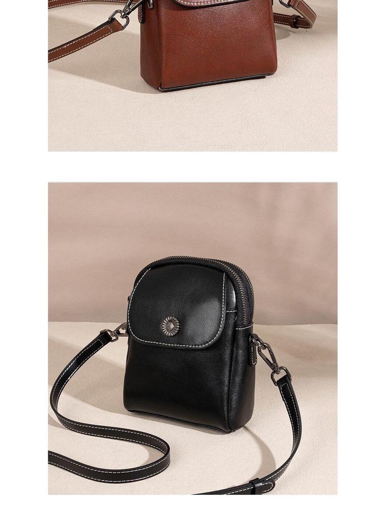 2025 New Genuine Leather Vertical Crossbody Bag for Women - Versatile, Multi-Layer, Fashionable, High-End Phone Bag