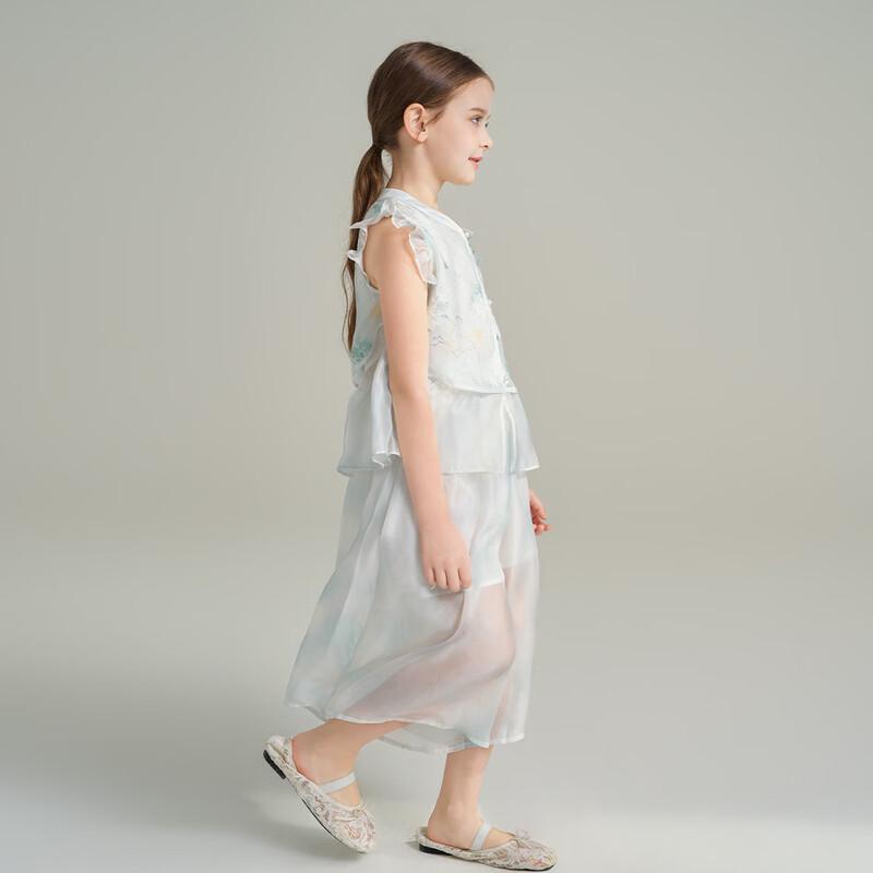 Montagut Girls' Ink Wash Floral Embroidery Sleeveless Two-Piece Set