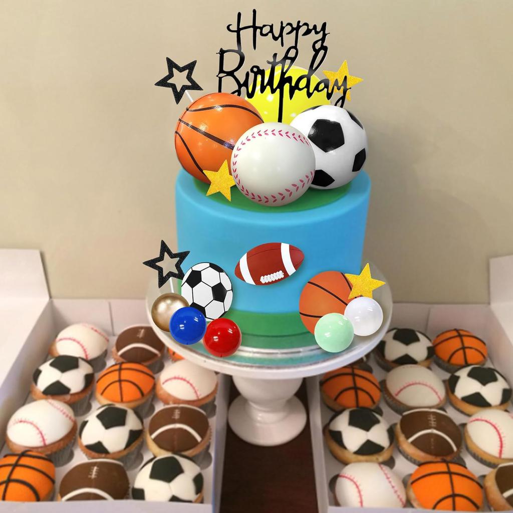 37 PCS Sports Cake Toppers Sports Cake Decoration with Soccer Football Baseball Basketball Tennis Golf for Boys Men Sports Theme
