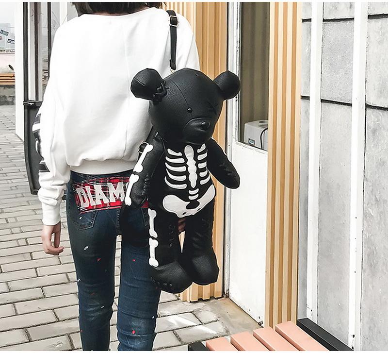 Buy Backpacks Punk Goth Skeleton Bear Backpack Kawaii