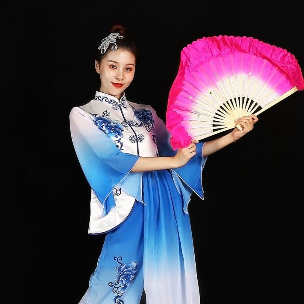 Long Imitation Belly Dancing Fan 26cm Performance Fan Hot Sell Gradient Color  Dance Bamboo Fans