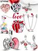 Charms Plata Copper Colors Valentine'S Day Pink Heart Beads Charm Pendant For Original Bracelet For Women Diy Jewelry Love Gift
