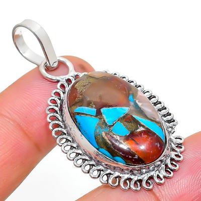 Natural Spiny Oyster Gemstone Handmade 925 Sterling Silver Pendant 1.93" J1v05