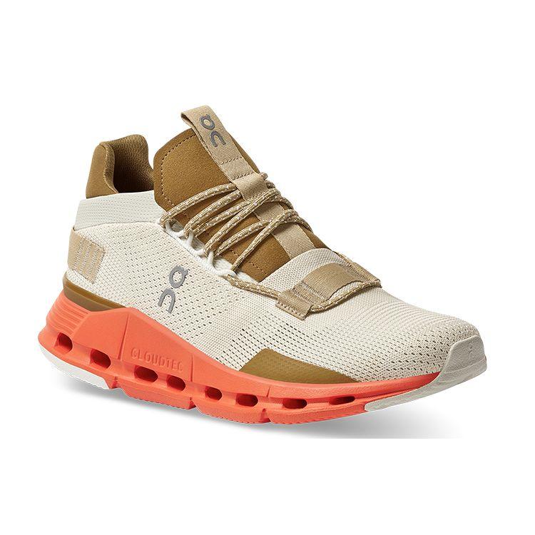 On Cloudnova All-Weather Lightweight Comfortable Shock Absorbing Breathable Low-Top Running Shoes Women Sneaker Pearl-White Orange-Red 26.99178