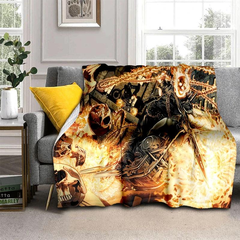 2026 New Marvel Horror Ghost Rider Cartoon Gift Soft Blanket,Soft Throw Blanket for Home Bedroom Bed Sofa Picnic Child Cover Kid