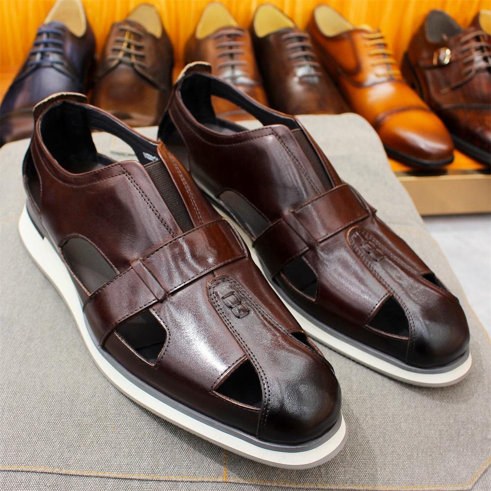 

Fashion Men s Classic Arabic Style Genuine Leather Slip-On Sandals Casual Business Party Formal Hollow Flat Shoes 46 кофейный