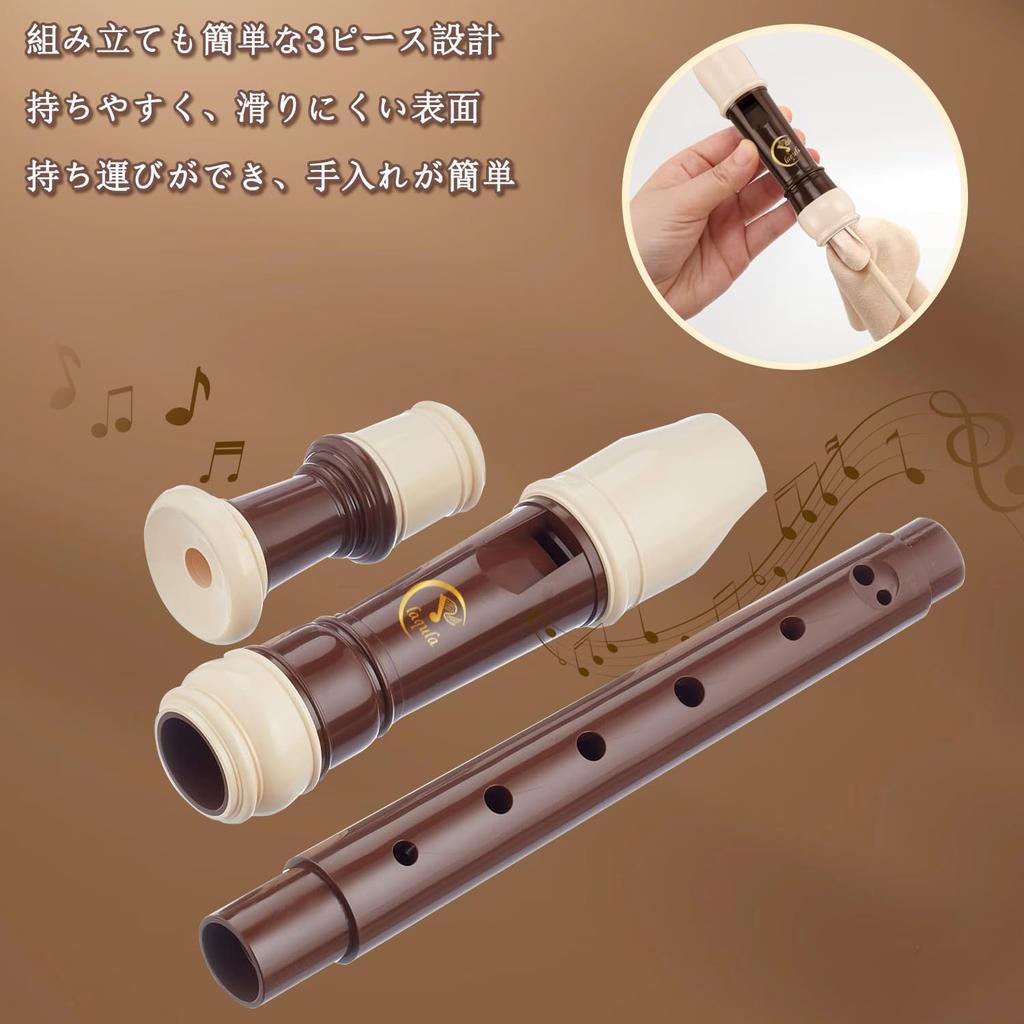Soprano Recorder, ABS Resin, German Style, C Key, 8 Holes, Includes Fingering Chart, Cleaning Rod, and Leather Storage Bag, Suitable for Beginners