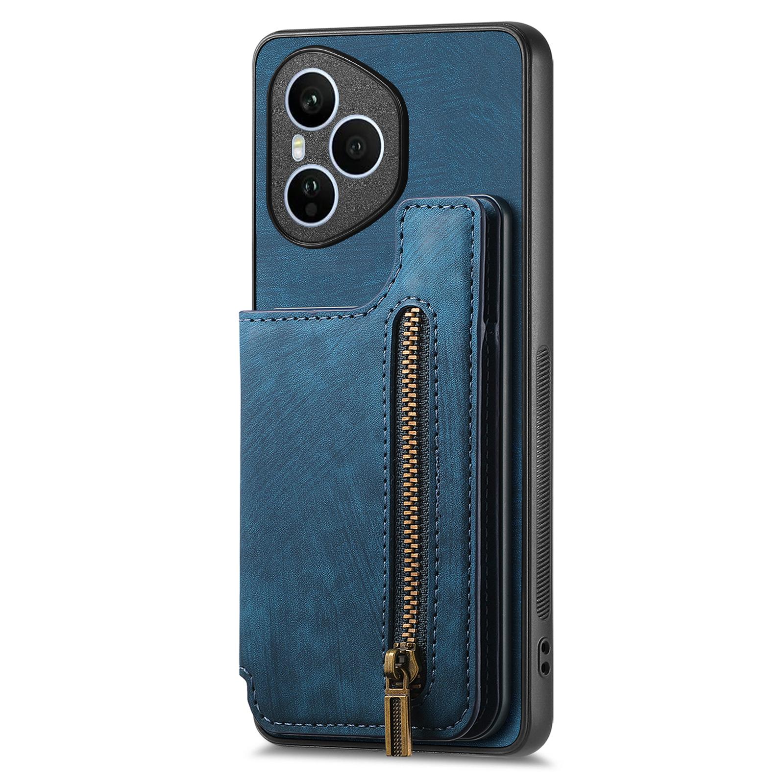 

Для Honor 400 Pro 5G (Глобальный) Чехол с молнией, держатель для карт, ретро кожа, ТПУ чехол для телефона Blue