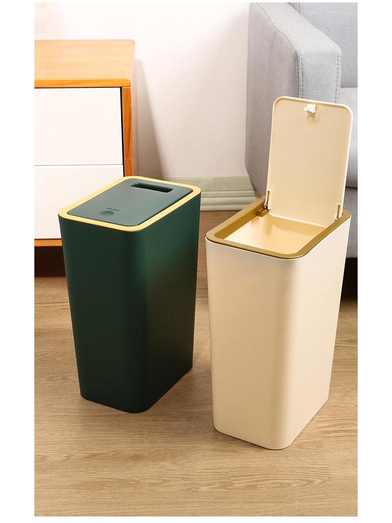 Press-Type Large Capacity Trash Can with Lid for Living Room, Kitchen, Bathroom, or Toilet - Hands-Free Operation