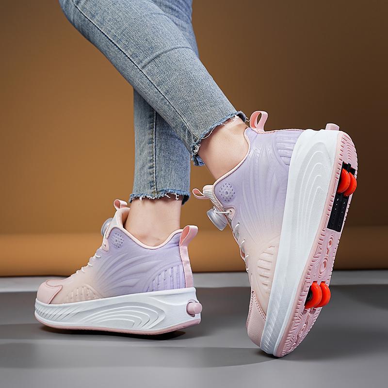 Children Wear Resistant Fashionable Trend Double Row Four Wheel Pulley Walking Shoes Sports Board Shoes