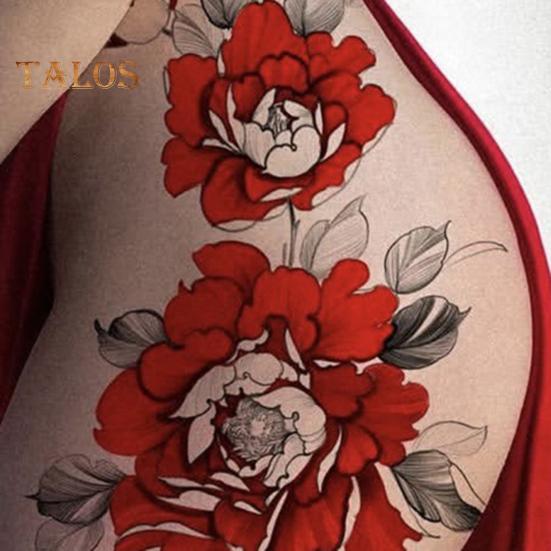 Chinese Floral Temporary Tattoo Sticker Red Flower Waterproof Body Sticker Long Lasting Fake Tattoos Festival Party Skin Art Stickers