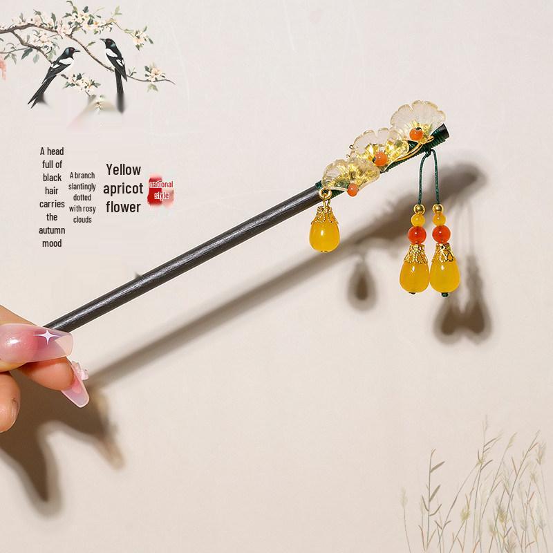 Elegant Wooden Chinese Tassel Hairpin for Hanfu | Women's Ancient Costume Hair Bun Accessory & Styling Ornament Gift.