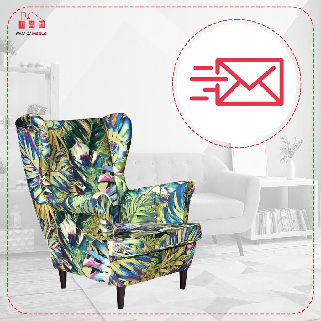 Wingback Armchair ARI PRINT Scandinavian Family Furniture Monstera Green Leaves