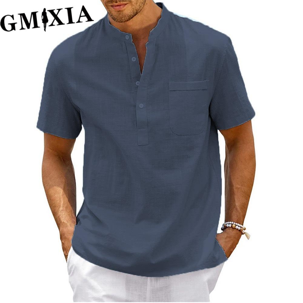 GMXIA Men's fashion casual solid color print Tops & T-shirts Shirt