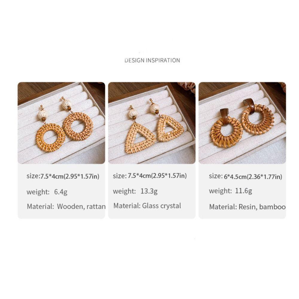 Round Rattan Weave Earrings Flower Beach Jewelry Cute Bohemian Drop Earrings  Wedding