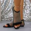 Large Size Rhinestone Sandals for Women's Summer New Fishing Net Socks Open-toed Rhinestone Sandals for Women