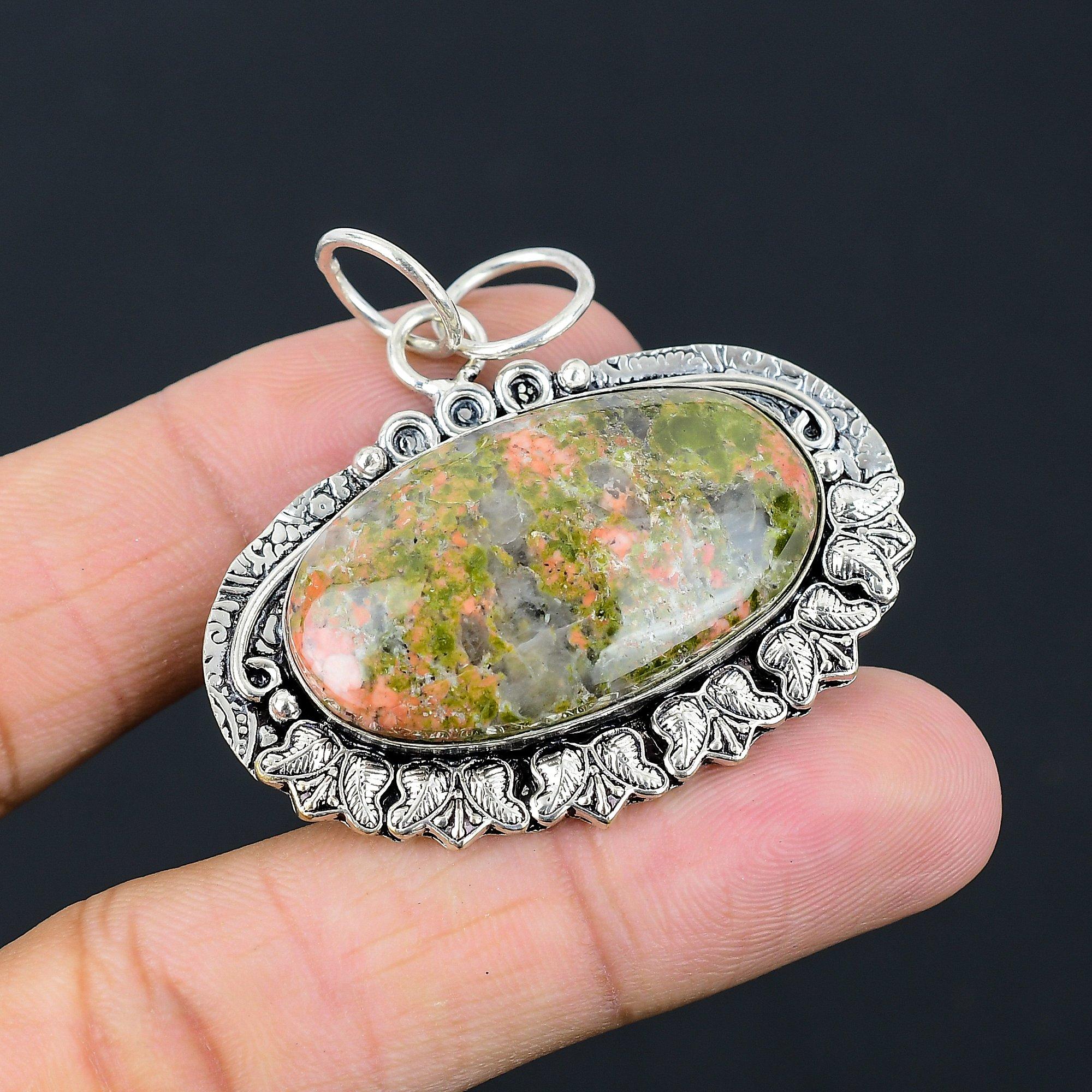 Daughters Day Deal 925 Silver Oval Natural Unakite Mother New Pendant Jewelry