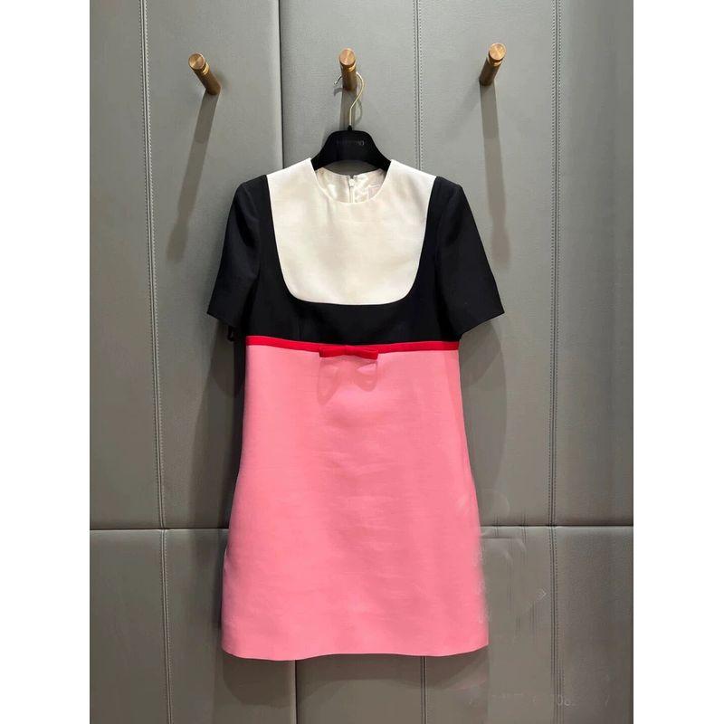 

Круглое горло, пэчворк, платье с коротким рукавом, французский стиль, весна/лето 2024, новый приход, нежное, с высокой талией, облегающая юбка, женское As shown in the figure XS