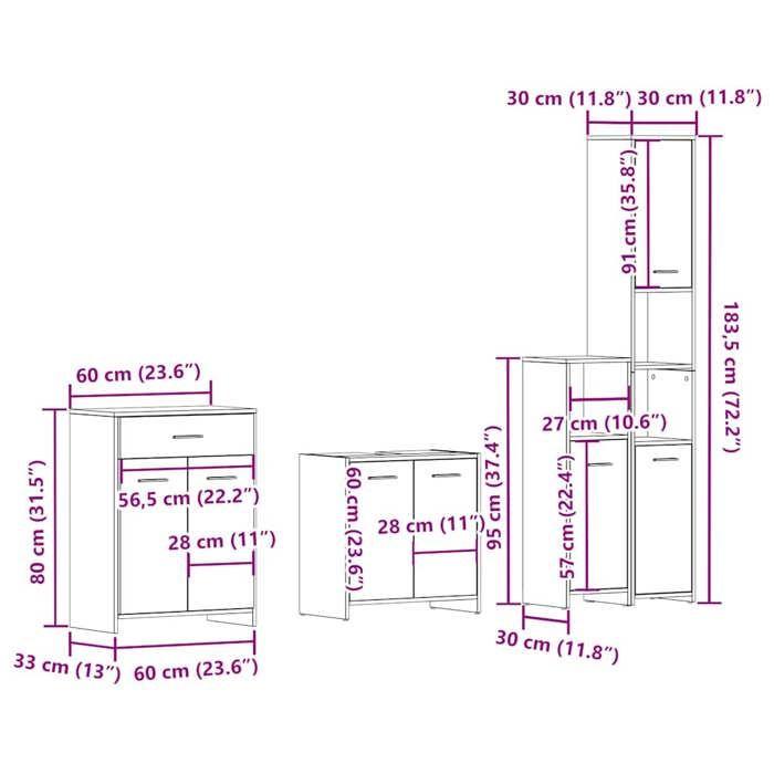 VidaXL 4-piece Bathroom Furniture Set Engineered Wood, Bathroom Cabinet, Bathroom Cupboard, Furniture 3328942