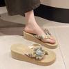 Holiday flower slippers women's 2025 summer new outer wear versatile comfortable lightweight height increase fashionable flip-flops women