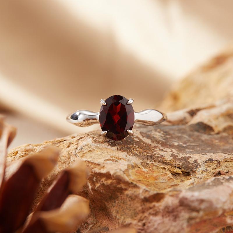 Natural Topaz Garnet Citrine Amethyst Ring Women'S S925 Sterling Silver Muscle Simple Color Treasure Index Finger Ring
