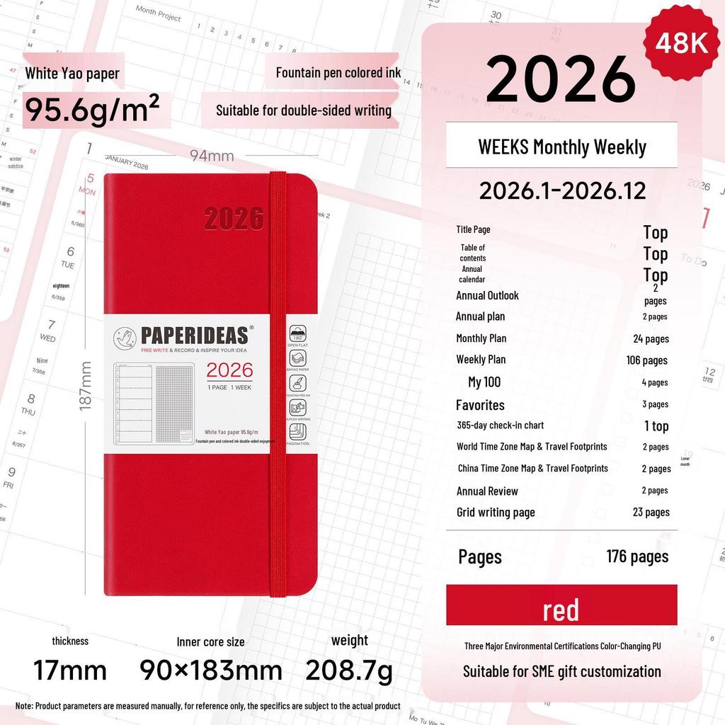 2026 Portable Weekly Planner: Leather-Covered Diary & Time Management Book