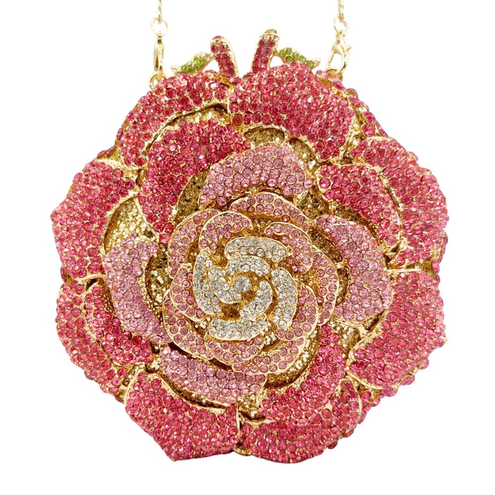 Pink/White Crystal Evening Clutch Bags Rhinestone Party Prom Purses Diamonds Flower Formal Dinner Handbags For Women Minaudiere