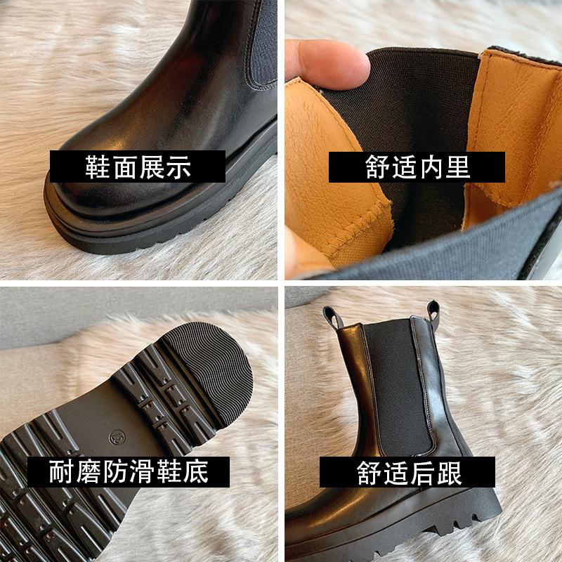 Black thick-soled 2025 spring and autumn new versatile British style high boots Chelsea cigarette short boots
