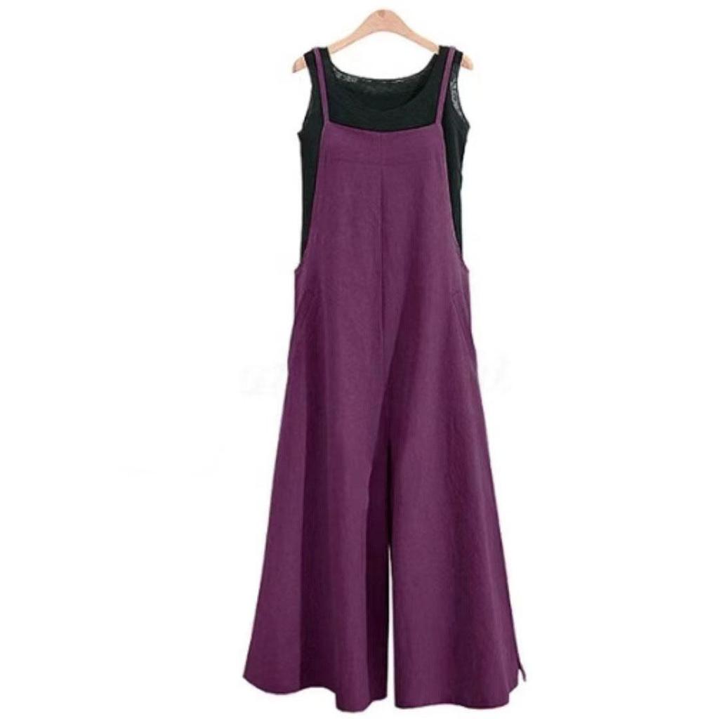 Tuta da donna con spalline Estate Monocolore Pantaloni a gamba larga Salopette Overall casual larga senza maniche Cotone Lino Tute Taglie forti