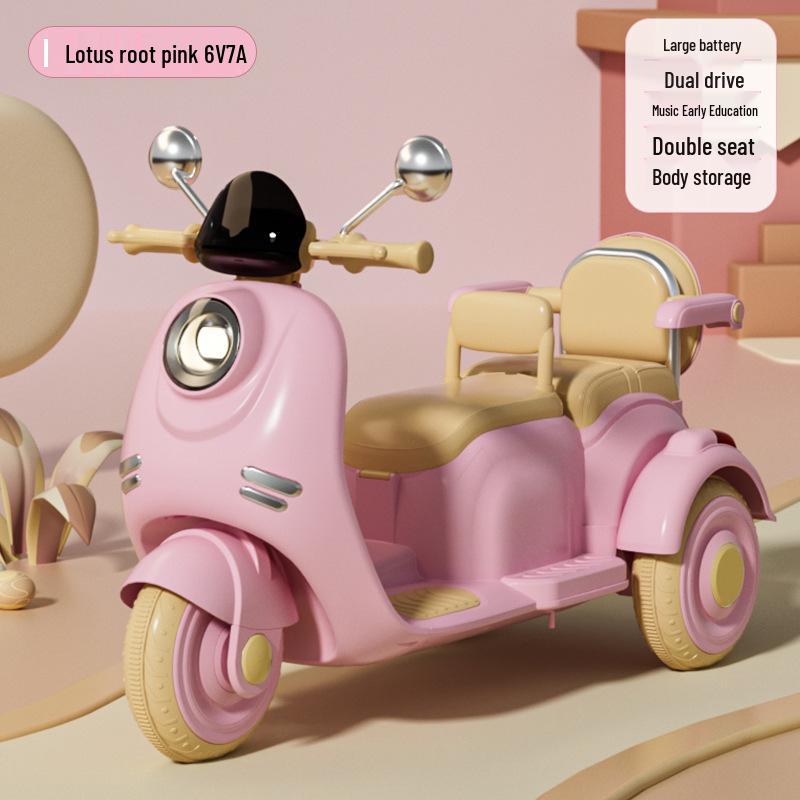 Retro Style Dual-Seat Motorcycle Tricycle for Children Aged 1+, Stable Electric Ride-On Toy
