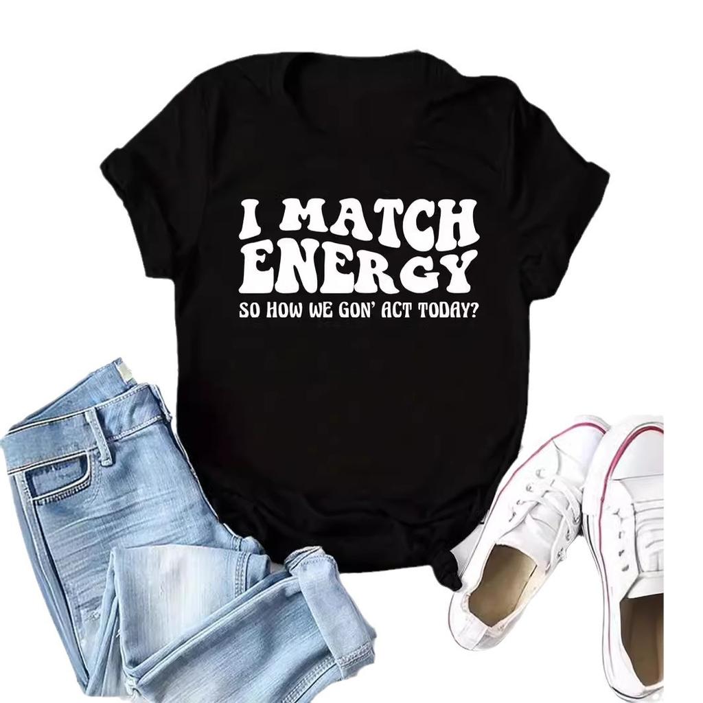 European and American spot printed crew neck T-shirt spring and summer casual short-sleeved crew neck top short-sleeved women's T-shirt