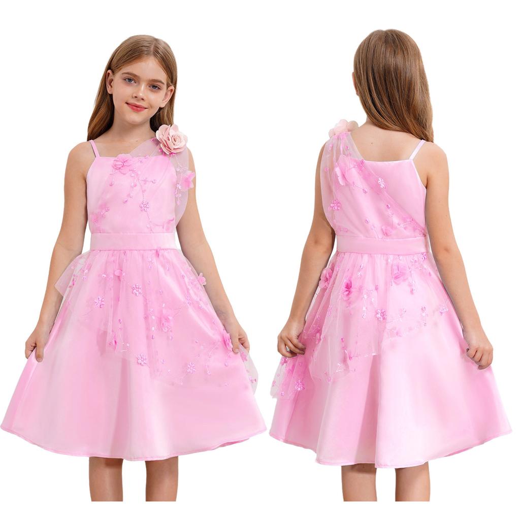 Sukienka tiulowa dla dziewczynki na urodziny, z dżetami, na wesele, na przyjęcie, dla dzieci, niebieska, elegancka, szykowna, kokarda, halter, bez rękawów, suknia wieczorowa